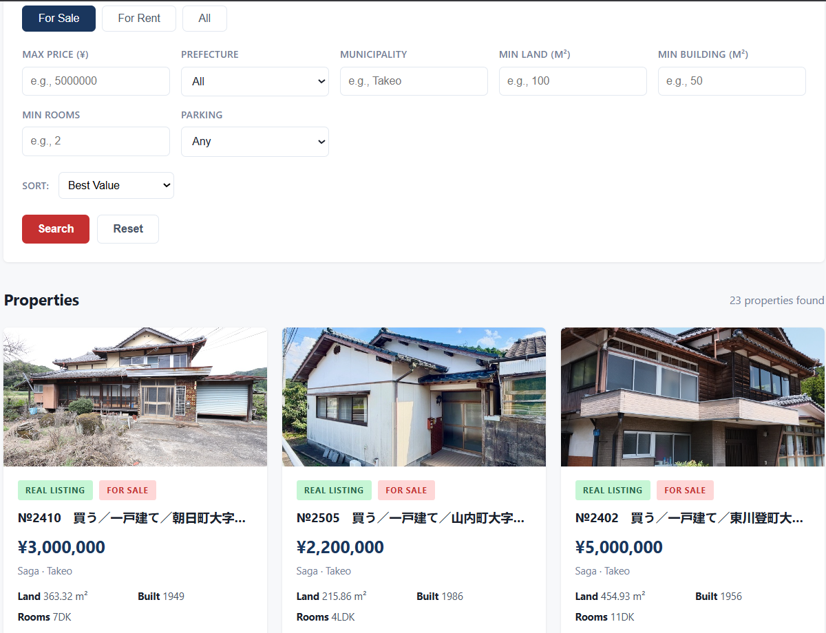 Akiya Scout property search interface